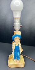 Vintage Chalkware Boy Fishing 9” Tall Lamp 1950's TESTED & WORKS Antique picture