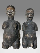 African Ogoni Pair of Body Mask w/ Raffia, female 18” +male 17” *See description picture