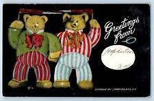 Hopkinton Iowa IA Postcard Greetings Embossed Teddy Bears Scene c1910's Antique picture