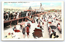 Postcard Newport Beach Rhode Island Beach And Boardwalk Crowded With Sunbathers picture