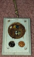 Vintage Shadow Box Nature Art With Ladybug Seeds & Flowers Under Glass Keychain  picture