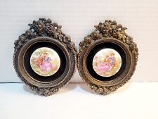 Vintage Ornate Brass Fragonard Cameo Style Wall Plaques 2 Peice Set  picture