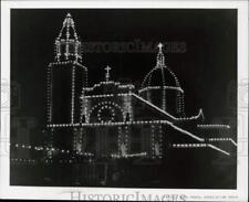 1963 Press Photo Manila Cathedral Outlined by Lamps, Intramuros, Philippines picture