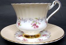 Paragon Footed Cup Saucer Peach Gold Trim Pink Flower Fine Bone China England picture