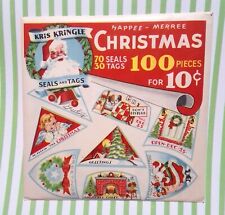 Vintage 1946 Christmas 100 Gift Tags Seals Snowman Angel Happee Merree Sealed picture