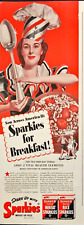 1942 Quaker Puffed Sparkies for Breakfast Cereal Patriotic WWII Vintage Print Ad picture