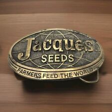 Vintage 1977 Jacques Seeds ' Farmers Feed the World ' Brass Belt Buckle Farming picture