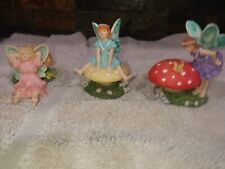 Vintage Terry's Village 1 Set Of 3 Ladt Butterfly Mushroom Figurines picture