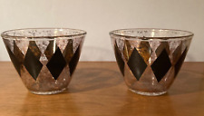 Two Vtg Retro MCM Harlequin Glass Black Gold Diamonds Barware Ice Buckets picture