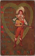Vintage VALENTINE'S DAY Embossed Postcard Singing Minstrel w/ MANDOLIN - c1910s picture