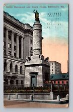 Baltimore MD-Maryland, Court House, Battle Monument, Vintage c1916 Postcard picture