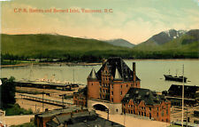 Vintage Postcard C.P.R. Station and Burrard Inlet Vancouver BC Canada picture