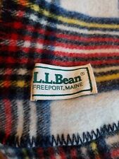 Vintage LL Bean Freeport Maine Wool Red Navy Cream Plaid Blanket  72x86 picture