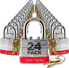 24 Keyed-Alike Padlocks W/ 1.25” Shackle, 48 Keys, Hardened Steel Case, Brass picture