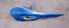 Mahi Dolphin fish wave hand Carved painted Palm Tree Frond animal wall art picture