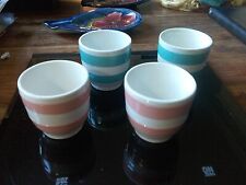 Vintage rare Carrigaline Ireland Pottery Colleen 4 Eggcups Striped Pink & Blue picture