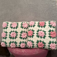 Pair of Vintage ? Hand Crochet Afghan Square Throw Pillows Pink White Farmhouse picture