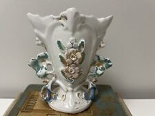 Antique Paris de Porcelain Spill Wedding Vase White Gold Flowers Leaves 1800's picture