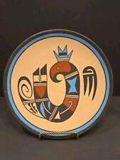 vtg A ADAM NATIVE AMERICAN ART POTTERY turquoise black painting Plate picture