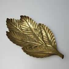 VINTAGE Brass Elm Leaf 384 Colonial Virginia Hampton Tray Dish Bowl 10x5in USA picture