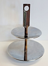 Vintage Mid Century KROMEX Two Tier Chrome Serving Tray MCM Metal w/ Wood Handle picture