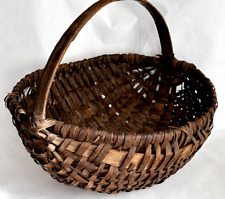 Antique Gathering Basket Vintage Oak Splint Bentwood Handle Primitive, Egg Melon picture