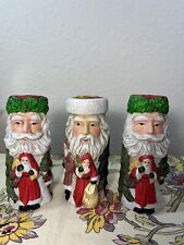 Vintage Brinnco Old World Santa Christmas Candle Holders Retro Decor Lot Of 3 picture
