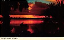 Vintage Postcard - Fisherman With Colorful Sunset Along Florida's Tropical Shore picture