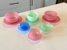 Antique Steuben Jade Alabaster Multicolor Glass Bowls Cups & Saucers Set picture