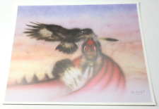 1995 Tim Saupitty Native Comanche Warrior with Eagle Art Print 14.5x 11.5