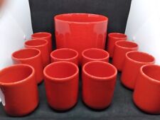 HTF Vtg Waechtersbach West Germany MCM Barware ceramic red Ice bucket & 12 cups picture