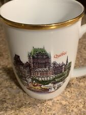 OLD QUEBEC CANADA VINTAGE SOUVENIR MUG  CERAMIC COFFEE GOLD Le Chateau Frontenac picture
