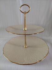 Vintage Lenox Two-Tiered Serving Tray- Ivory Bone China-24K Gold Rimmed-Embossed picture