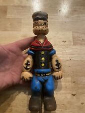 Popeye Cast Iron Piggy Bank Sailor Man Olive Oil Patina Banking Collector Metal picture