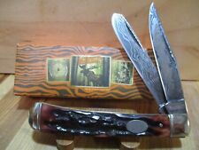 New Marbles Damascus Etched Trapper Folding Pocket Knife - MR267 picture