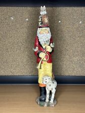 Vintage Pencil Old World Woodsy Santa Hand Sculpted Painted Figurine Trumpet Dog picture