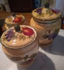 Vintage Casa Vero ACK ~ Ceramic Canister Set ~ Tuscany Grape ~ Handmade picture