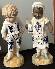 German Mark Antique North and South Figures African American Doll Flow Blue picture
