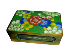 VINTAGE CLOISONNE ENAMEL FLORAL MATCH BOX HOLDER Brass Beautiful picture