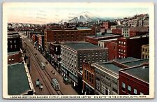 Butte Montana~Birdseye Business District~Snow Capped “Big Butte”~1920s Postcard picture