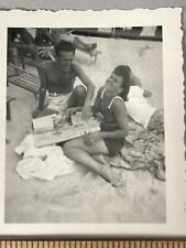 1930s Vintage Photo Girl Boy Laughing in Bikini Beach Reading Swimsuits Pin Up picture