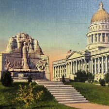Postcard UT Salt Lake City Mormon Battalion Monument Curt Teich Linen 1933 picture