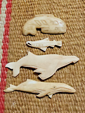 4 COOL ANTIQUE OLD INUIT ESKIMO HAND CARVED WHALE & FISH FIGURES BEAUTIFUL picture