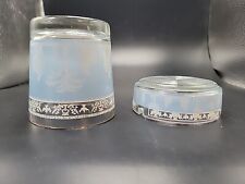 RARE WEDGEWOOD HELLENIC JEANETTE BLUE GREEK 8oz ROCK GLASS + MATCHING ASHTRAY. picture