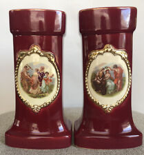Set Of 2 Antique JS Josef Strnact Cameo Vases Red 7.5x4.5” picture