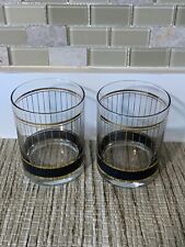 VTG CULVER GEORGE BRAIRD LOW BALL WHISKEY ROCKS GLASS (2) CLEAR/BLK/22 KT. GOLD  picture