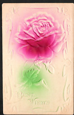 Antique Old Postcard Embossed Purple Rose Best Wishes Card Circa 1905-1915 picture