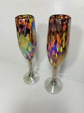 mexican confetti glass Champagne Flutes Colorful and Thick B93 picture