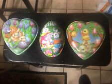 Lot 3 Ullman Co. Products 2 Heart & 1  Egg Shaped Containers w/Bunnies &Chicks picture