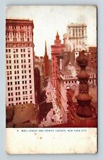 New York City NY, Wall Street, Trinity Church, New York Vintage Postcard picture
